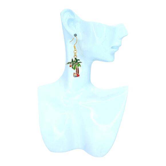 Palm Tree Christmas Earrings Tropical Beach Holiday Jewelry - Picture 4 of 4